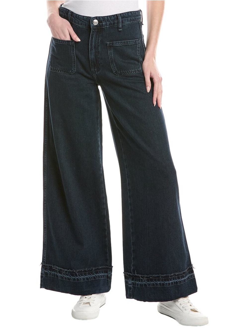 Rag & Bone Wide Leg Cropped Jeans Dark Wash Raw Hem Size 24 NWT - Picture 1 of 8